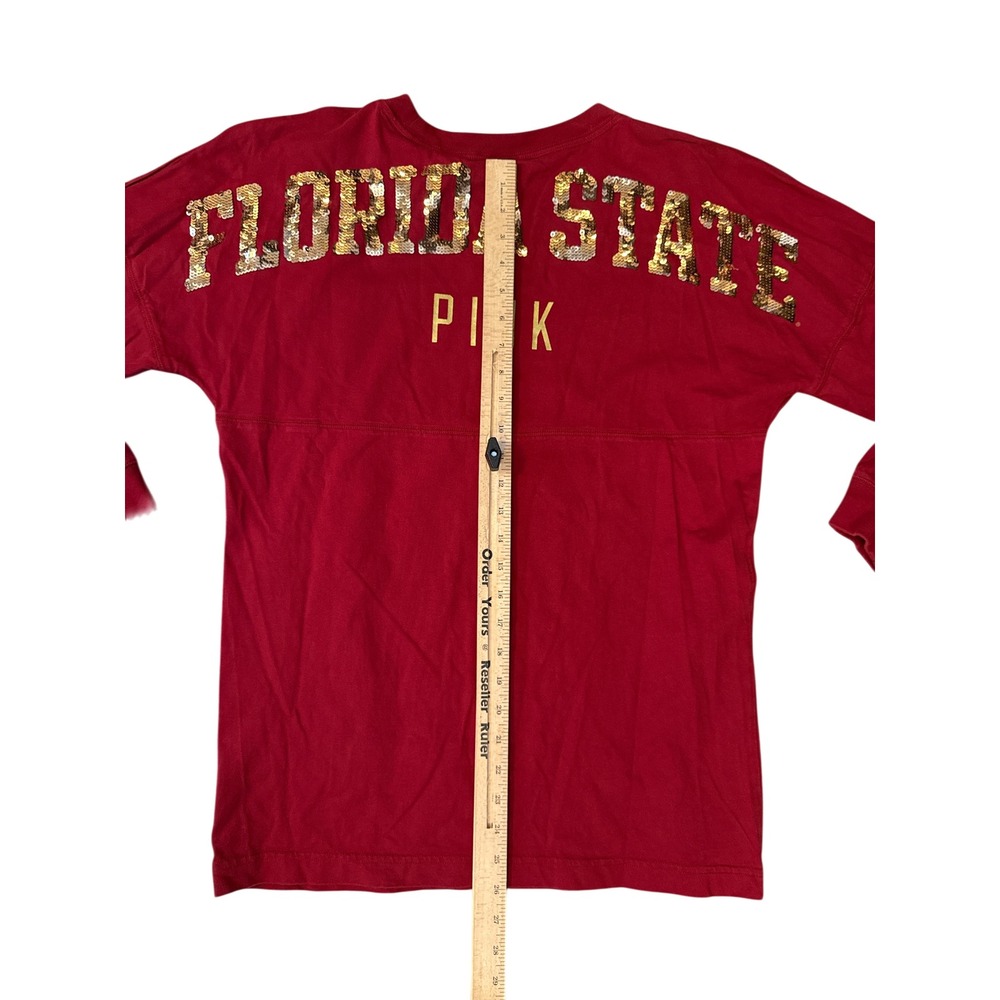 PINK Victoria's Secret FSU Spirit Jersey Women Small Red Sequin Logo - Picture 5 of 5